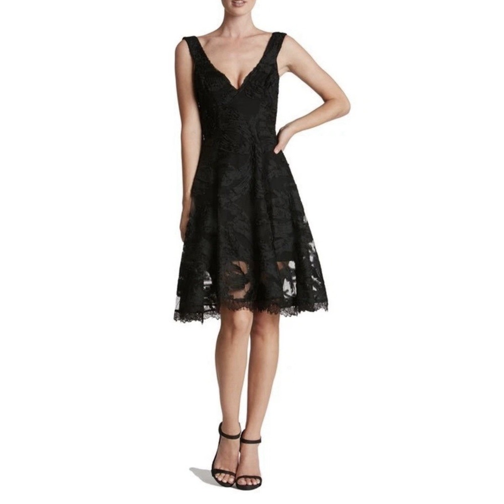 Dress The Population Black Maya‎ Fit & Flare Cocktail Dress Size X-Small $298